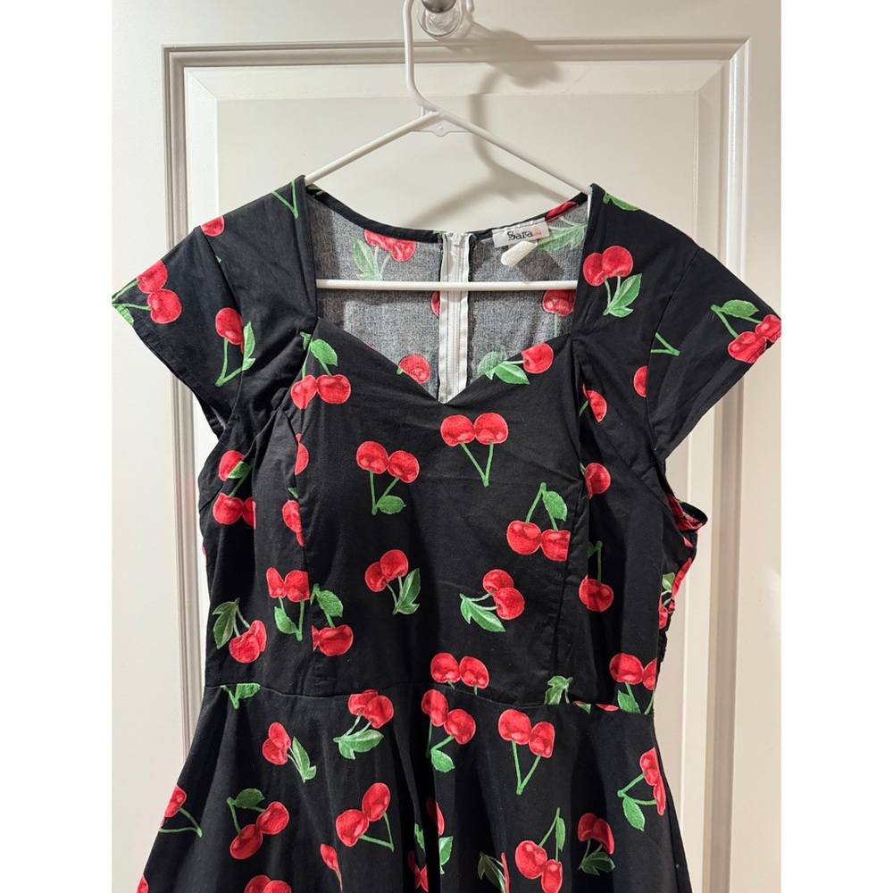 Sara USA Black Dress with Cherry Print, 2X - Picture 4 of 7